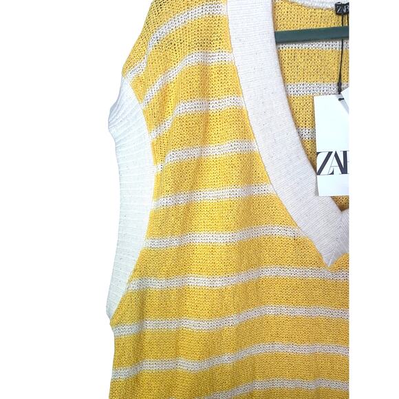 Zara Yellow V-Neck Striped Oversized Knitted Tank Vest, Size L - Picture 2 of 5